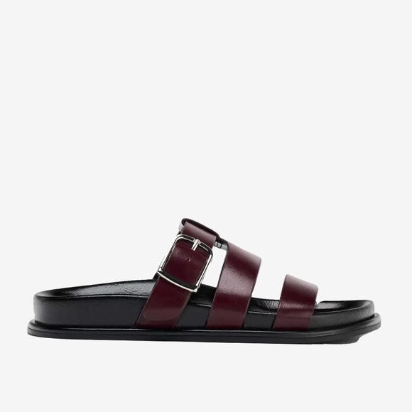 Stylish Burgundy Leather Slide Sandals - Picture 2 of 3